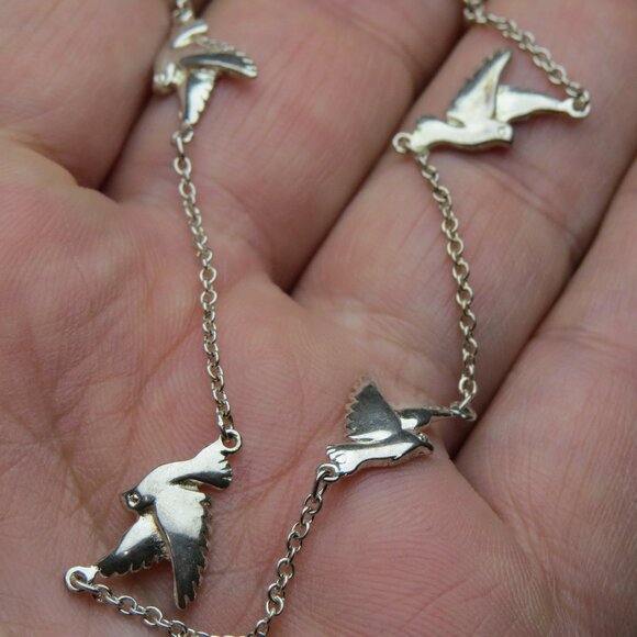 *925 Sterling Silver Ankle Bracelet Birds - Picture 1 of 4
